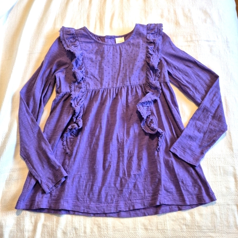 Hanna Andersson girls size 150 or 12 purple long sleeve shirt with ruffle VGUC